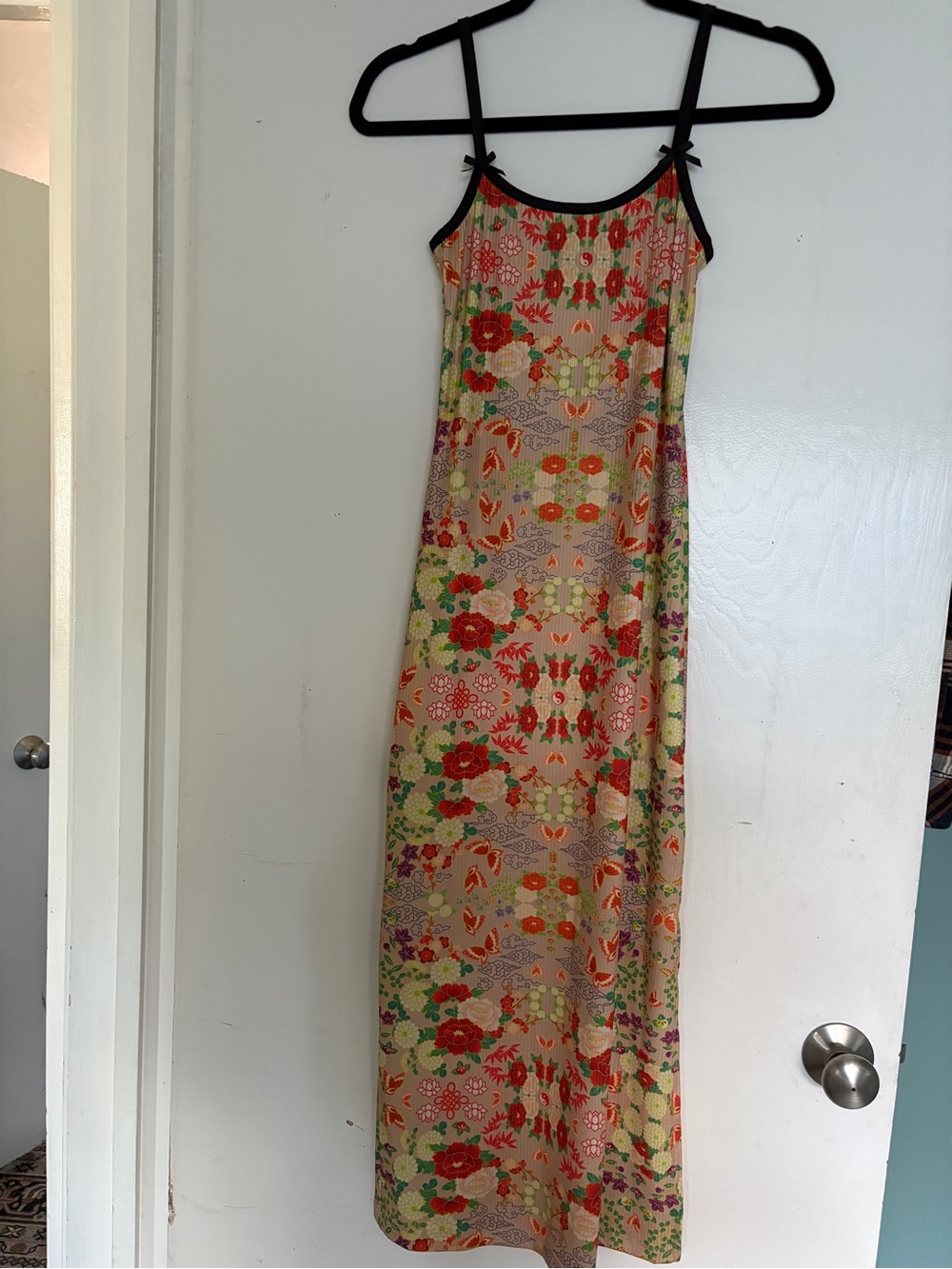 Floral Slip Maxi Dress in Beige and Red 8/M